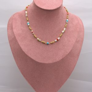 Girocollo Arcobaleno_CCL0026010099 - Collana girocollo multicolor con perline dorate
