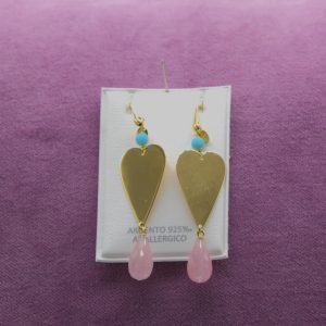 Love Pop_ COR0024010022 - Orecchini in argento 925 placcato oro con cuore centrale e goccia rosa.