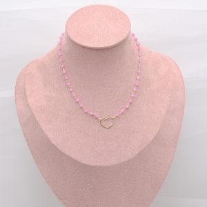 CCL0033010022_ Girocollo con cuore vuoto dorato e pietre rosa