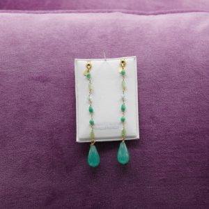 Orecchini pendenti verde menta in argento 925 e perline color acquamarina