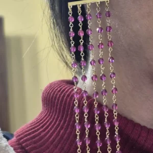 Orecchini a cascata con catene argento 925 placcato oro e microsfere fucsia